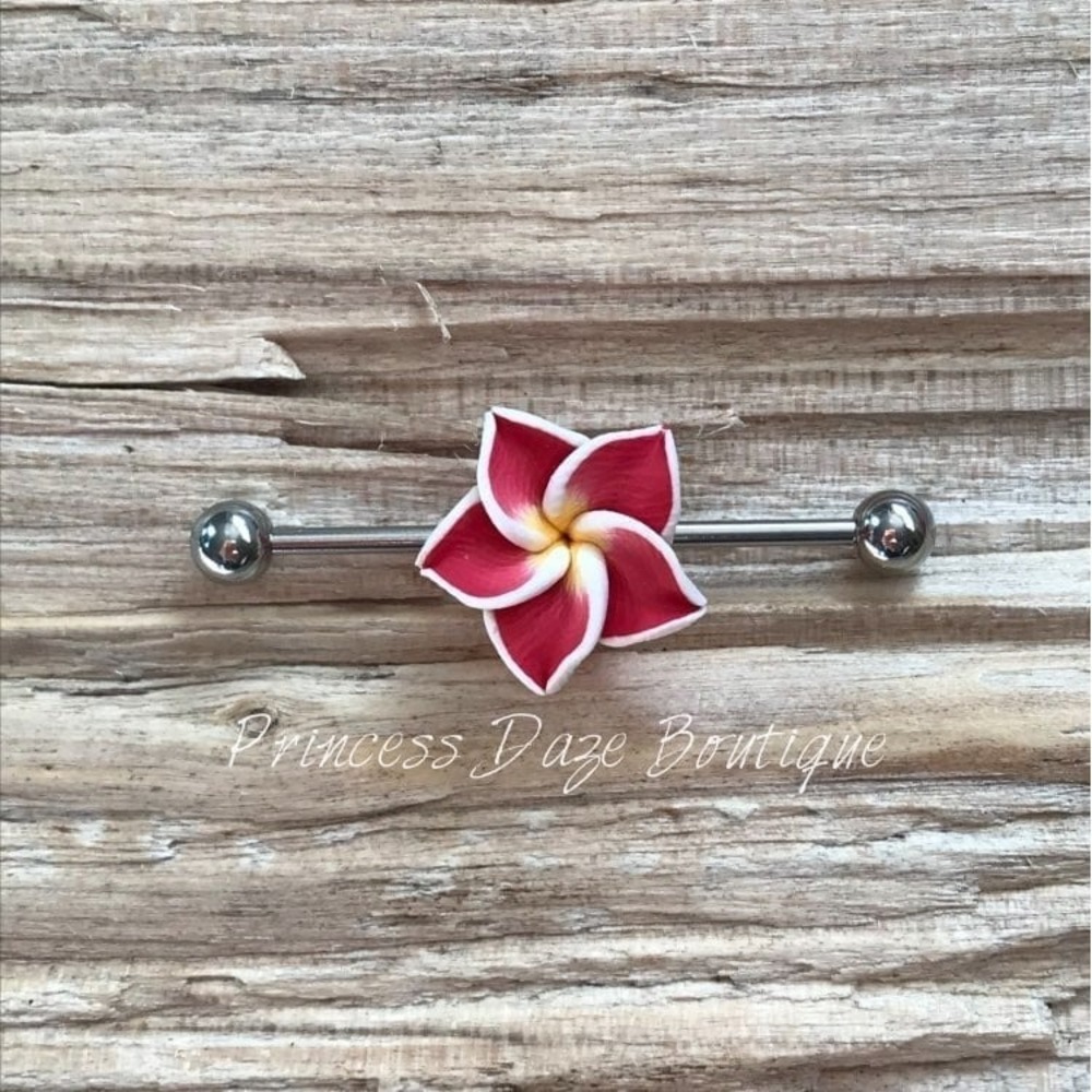 Red Hawaiian Flower Industrial‎ Barbell